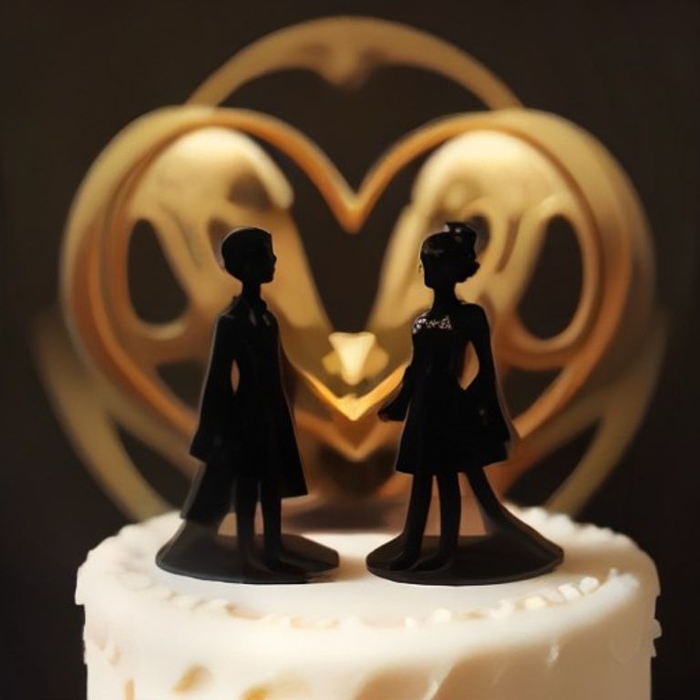 Cake topper 3D bodas casal silhueta preto ouro luxo